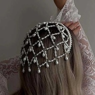Mesh Hat Headband Female 1920s Pearl Headband Bohemian Fashion Headwear