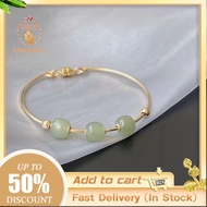 Hot sale fashion aesthetic original Jade Three Beads Rose 18k Sand Gold Bracelet Bangle Pawnable leg