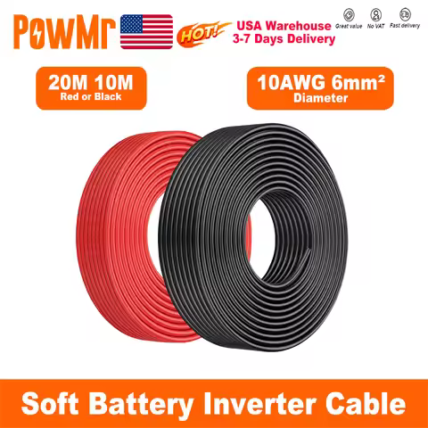PowMr 20m 10m 328FT Solar Power Cable 6mm² 10AWG Wire PV Photovoltaic Cable TUV Cable For PV Panels 