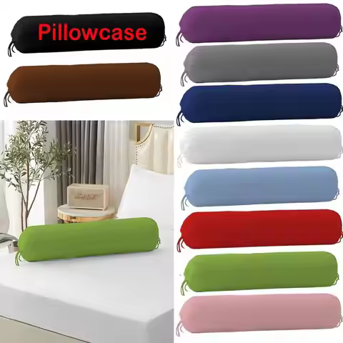 Solid Color Long Cylindrical Pillowcase Removable Washable Bedroom Neck Bolster Pillowslip Household