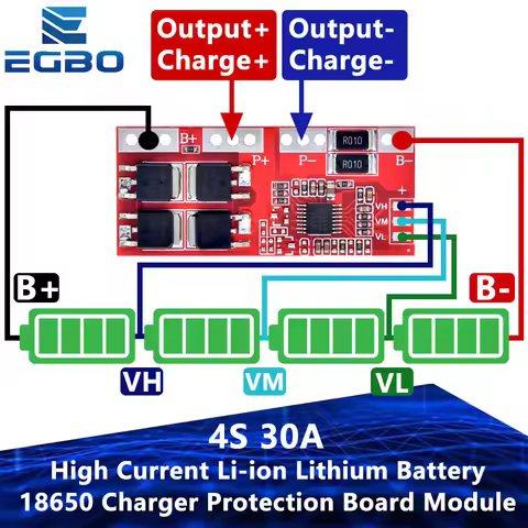 4S 30A High Current Li-ion Lithium Battery 18650 Charger Protection Board Module 14.4V 14.8V 16.8V O