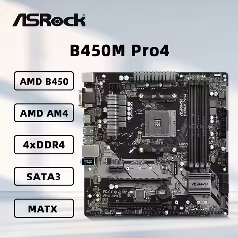 ASRock B450M PRO4 Motherboard Support Ryzen 5 5600 5600G R7 5700x3D 5600X 5700X 5800XCPU 4xDDR4 128G