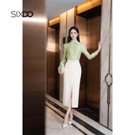 Áo sơ mi tơ organza dài tay phối bèo cổ SIXDO (Green nuggets Organza Shirt)