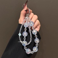 Heidi Beads Double Chain Tassel Crystal Lanyard Wrist Chain Round Beads Bag Key Phone Case Pendant S