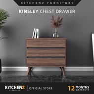 KitchenZ Kinsley Series 2.6FT Modernist Design Chest Drawer with 3 Layer Drawer Storage Walnut Colou