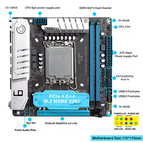 ERYING Mini ITX DDR4 Motherboard B760i LGA1700 Socket Support Intel Core 14700 14600 13400 12600 CPU