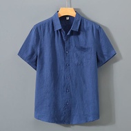 MUJI เสื้อเชิ้ตผ้าลินินสำหรับผู้ชายแขนสั้นบางหลวม ๆ ผ้าลินินด้านบน Casual Cotton ผ้าลินิน