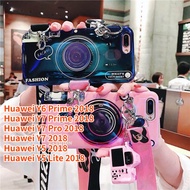Case For Huawei Y7 Prime 2018 Y6 Prime 2018 Y7 Pro 2018 Y7 2018 Y5 Lite 2018 Y5 2018 Retro Camera lanyard Casing Grip Stand Holder Silicon Phone Case Cover With Camera Doll