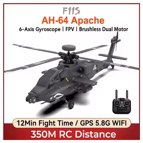 ​YXZNRC F11S RC Helicopter 1:32 AH-64D Apache 2.4G 6-Axis Gyro 9CH GPS Optical Flow Positioning 5.8G