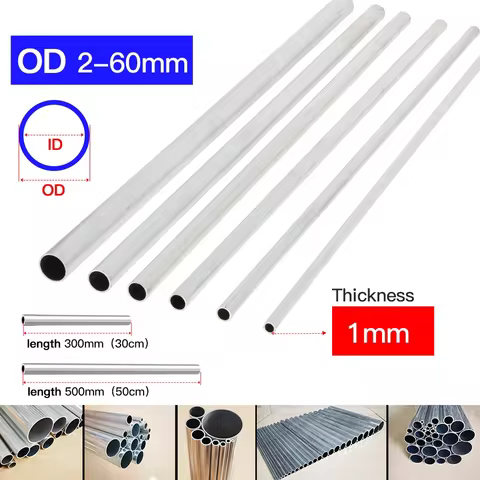 Aluminium Tube 1mm Thickness 3-60mm OD Straight 300mm 500mm Long Round 6063 Aluminum Alloy Metal Pip