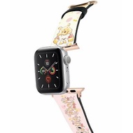迪士尼小熊維尼與小熊熊 十字壓紋牛皮Apple Watch真皮皮革錶5382