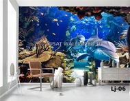 Wallpaper Dinding motif ikan hias -Wallaper dinding 3D motif Ikan laut - Wallpaper dinding motif ikan hiu- Underwater Wallpaper Pemandangan Bawah laut Bahan Banner Murah