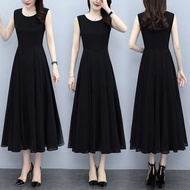 korean set blazer woman plus size Loose Black Long Dress Women's 2024 Summer New Elegant Tight Waist Slimming Sleeveless dress