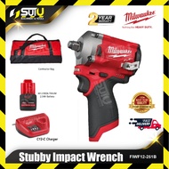 MILWAUKEE M12 FIWF12-251B Gen II 1/2' Cordless Stubby Impact Wrench w/ Friction  c/w Battery &amp; Charger &amp; Tools Bag