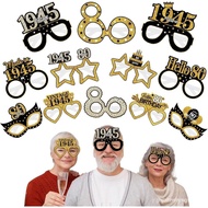 24Pcs 1945 80th Birthday Paper Glasses Decorations for Men Women - Black Gold Happy 80th Birthday Pa