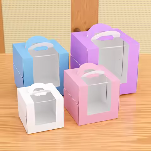 3/4/6 INCH Cake Box With Handle Transparent Window Dessert Packaging Boxes For Wedding Birthday Baby