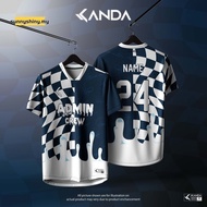 Baju Biru Jersey Kolar Retro Jersey Football Custom Name & Number Blue Flame Design Street Wear Admi