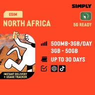 SIMPLY [eSIM] North Africa | Algeria + Tunisia+ Egypt | 3-30 Days | Total / Daily Data| No registrat