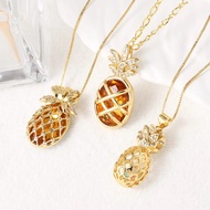 Hollow Gold Plated Pineapple Necklaces for Women CZ Crystal Fruit Necklaces Spring Summer Jewelry nk