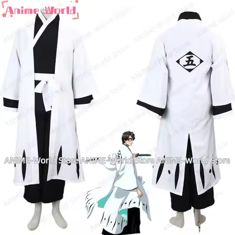 《Custom Size》Anime Aizen Sousuke Costume Cosplay Suits 5th Division Captain Costume Men and Kids Hal