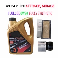 MITSUBISHI ATTRAGE , MIRAGE  OIL FILTER + AIR FILTER + FUELUBE 0W20 FULLY SYNTHETIC ENGINE OIL