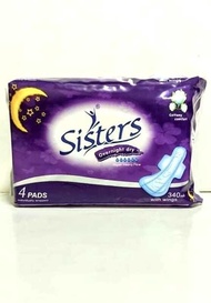 Sisters Sanitary Napkin Overnight Dry Super Heavy Flow With Wings 340Mm (4 Pads)