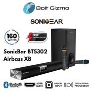 SonicGear SonicBar BT5302 AirBass XB BT 5.3 Wirelss Soundbar Subwoofer 160w Free Dual Wireless Mic