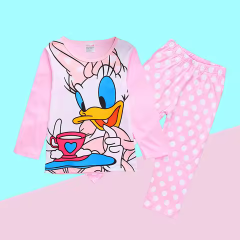 Spring Autumn Pink Daisy Children's Clothing Sets Girl Sleepwear Clothes Kids Pajamas Set Baby Girls