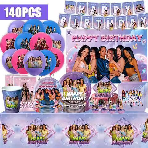 New Katseye Birthday Decoration Superstar Party Favors Stickers Poster Balloons Backdrop Banner Cake