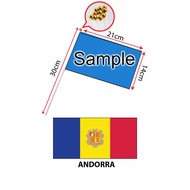 Andorra Hand Flag With Stick (14x21cm)/ Bendera Tangan Dunia Andorra (14x21cm)