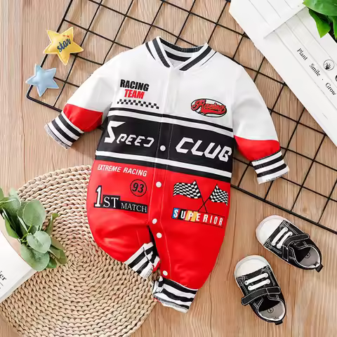 Baby Motorcycle Style Jumpsuit Fashionable And Handsome Baby Boy Long Sleeved Clothes Personalized B