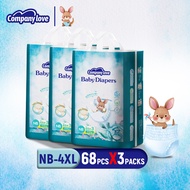 【Free 9 Pcs】Company Love Baby Diaper Tape Pants Pull-Up Leak-Proof Size NB204/M162/L144/XL126/XXL108