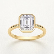 Real Moissanite Gold Emerald Cut Ring with GRA S925 Sterling Silver Bezel Setting 7*9mm 2CT Emerald 