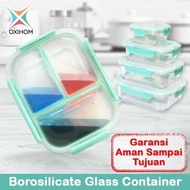 Oxihom Glass Food Container with Divider GB Kitchenware Container - 1040mL 2 Compartments, biru TOSC