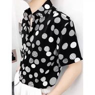 New Product Korean Design Polka Dot Shirt Men Short Sleeve Loose Korean Casual Polka Dot Shirt 5.13