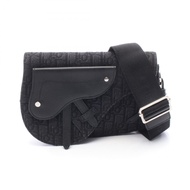 【二手】Dior Saddle Oblique 斜背包，黑色帆布皮革。