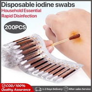 200Pcs Disposable Iodine Swab First Aid Swab Sticks Wound Disinfected Cotton Swab Wound Alcohol