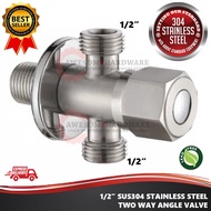 (2 WAY) 1/2" SUS304 STAINLESS STEEL TWO WAY DOUBLE ANGLE VALVE STOPCOCK STOPVALVE FOR SHOWER AND BIDET BATHROOM TAP