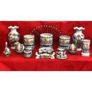 Ancestor altar set 22 Piece, antique cracked enamel, hand-embossed motifs. Premium Bat Trang Ceramic