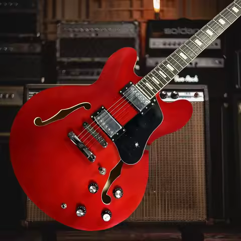 Classic Red ES-335 Style Guitar Semi Hollow Body Maple Accents Versatile Sound Free Delivery Rock Ja