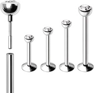 316L Stainless Steel Push In Labret, 18GA, Clear CZ Ball, 2mm, Lip/Monroe Piercing, 3/8 Inch