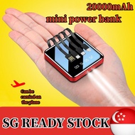 （SG Ready Stock） 20000mAh Powerbank 4 Cables Capacity Mini Powerbank Dual USB Portable Fast Charging Power Bank