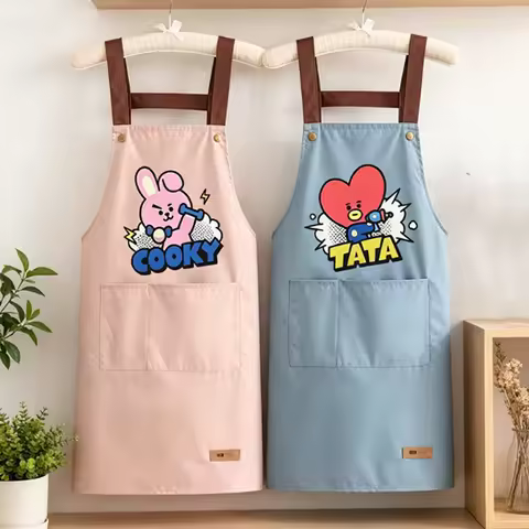BT21 Apron Kawaii Anime COOKY TATA RJ Home Coffee Baking Restaurant Aprons Waterproof Oil Resistant 