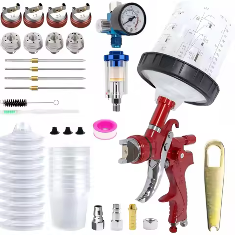 HVLP H2008 Spray Gun 1.4/1.7/2.0/2.5mm Nozzles Airbrush 10 x 650ml Disposable Cups Paint Gun Air Reg