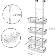 Duwee Shower Caddy Over the Door 4 Tier,Adjustable Hanging Shower Caddy Bathroom Shelf Rack with Hoo