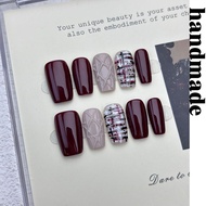 Press on nails handmade [Red Woolen] Hand-Weared nails Finished nails Short Style Manicure Whitening