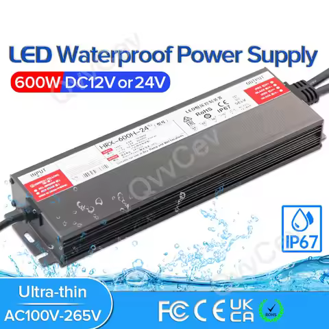 600W LED Driver DC12V 24V IP67 Waterproof Lighting Transformers for Outdoor Lights Power Supply AC17