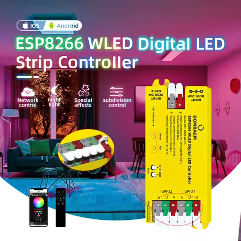 DOMRAEM DIY WLED Controller ESP8266 USB-C Digital WS2811/12B/14/15/05 Addressable LED Strip Controll
