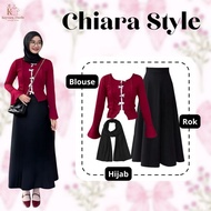 One Set Korean Style (Rib Knit Blouse, Joda Skirt, Pashmina Ceruty) Trendy Hanging Out Outfit KY2Q