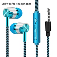 1.2M 3.5mm Plug Nylon Cable Subwoofer In-Ear Headphones Compatible with Universal Smartphones Tablets Computer Laptop Headset